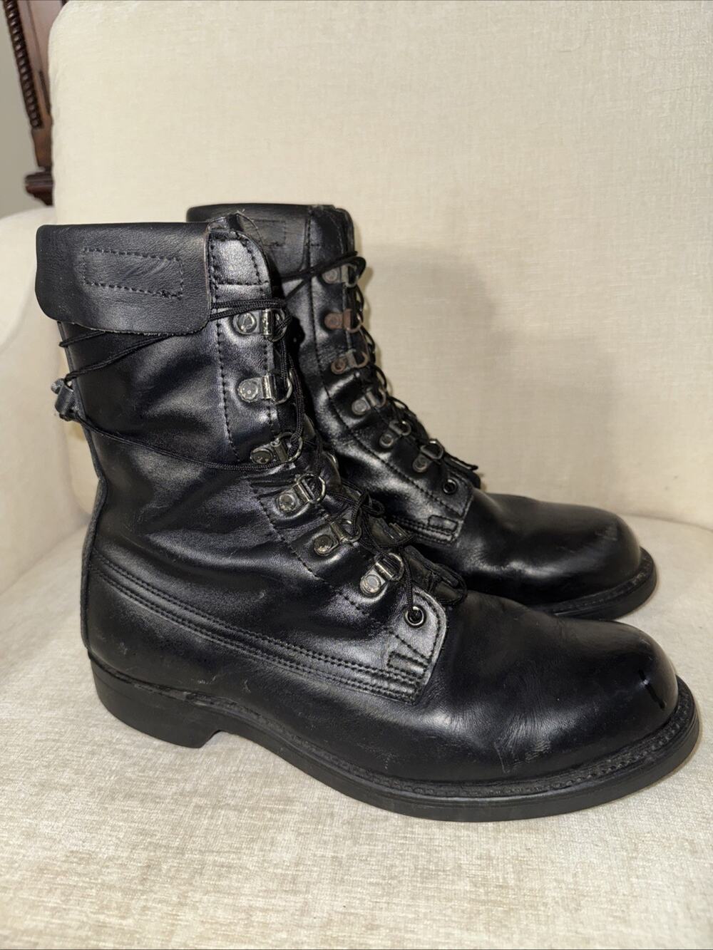 Vintage Cove Shoe Co Black Leather Military Zip/Lace Combat Boots Men’s US 8.5 E